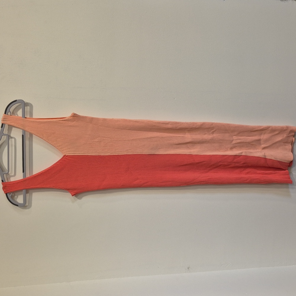 STAUD Womens LG Vibrant Orange And Pink Ribbed Knit Dress
